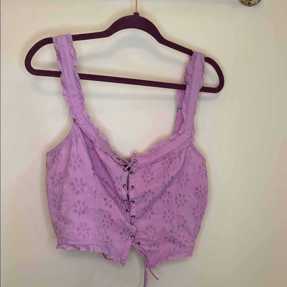Urban Outfitters Purple Eyelet Lace-Up Crop Top